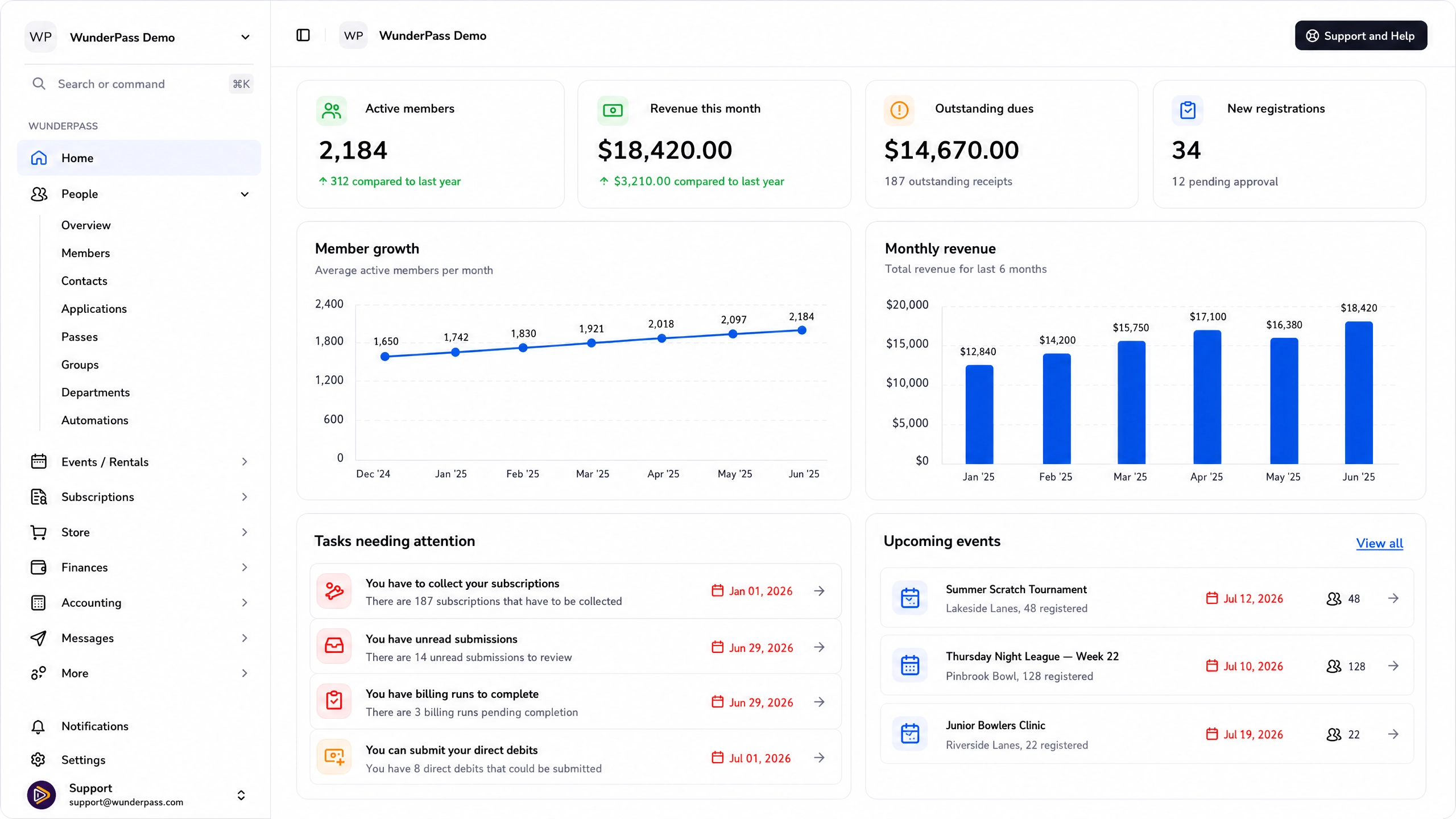 WunderPass home dashboard preview